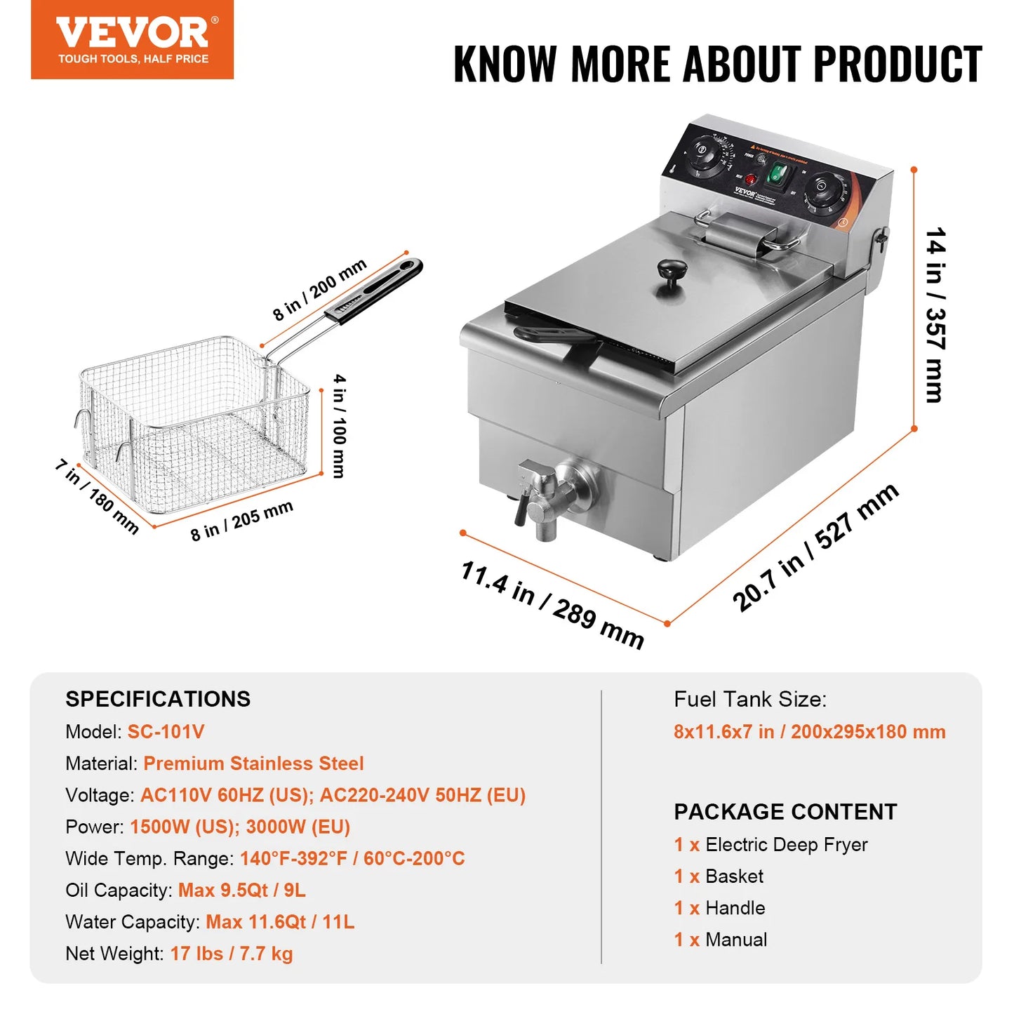 SucceBuy Commercial Electric Countertop Deep Fryer With Basket