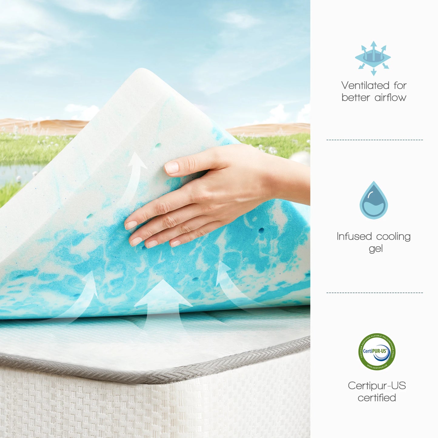 JHK Gel Memory Foam Mattress Topper With Cooling Comfort