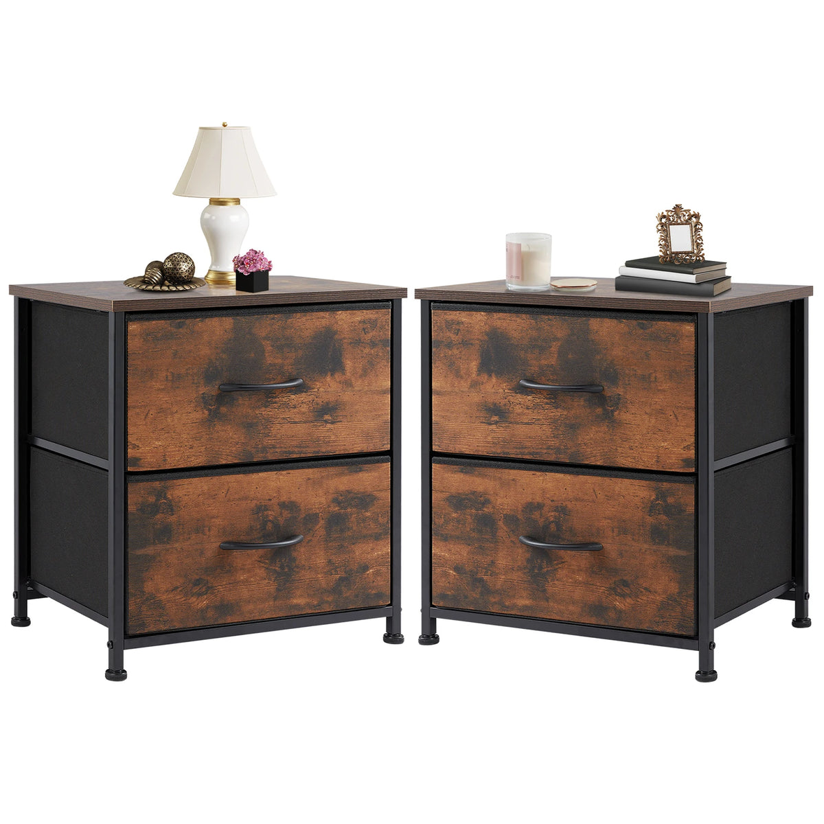 JHK Minimalist Modern Nightstand With Fabric Drawer Storage Cabinet