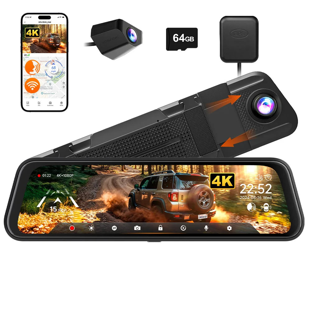WOLFBOX M40 Dash Cam 4K+1080P With Voice Control And GPS
