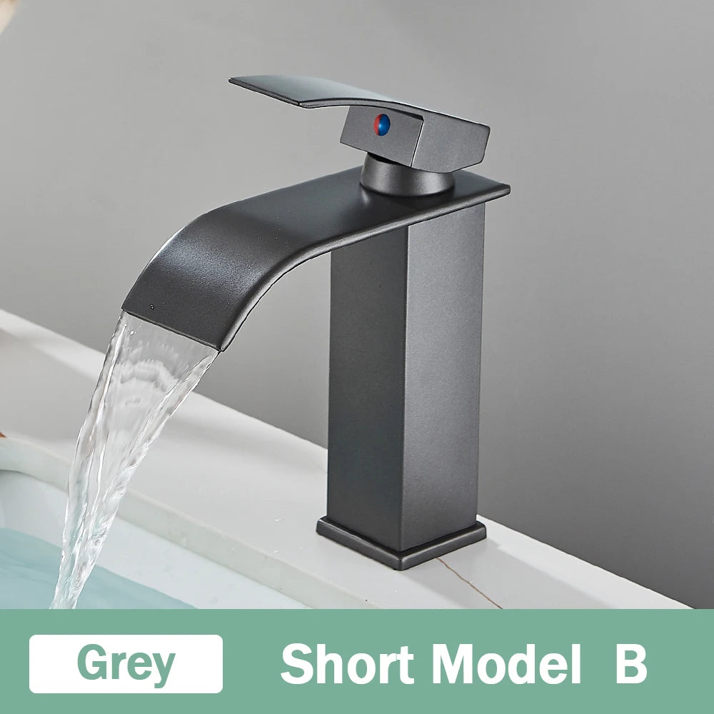 Rozin Matte Black Deck Mounted Waterfall Basin Faucet