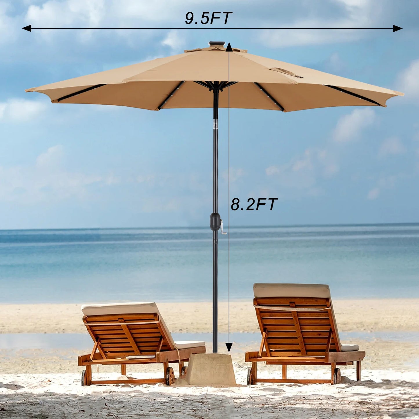 JHK Solar Patio Umbrella With 32 LED Lights For Outdoor