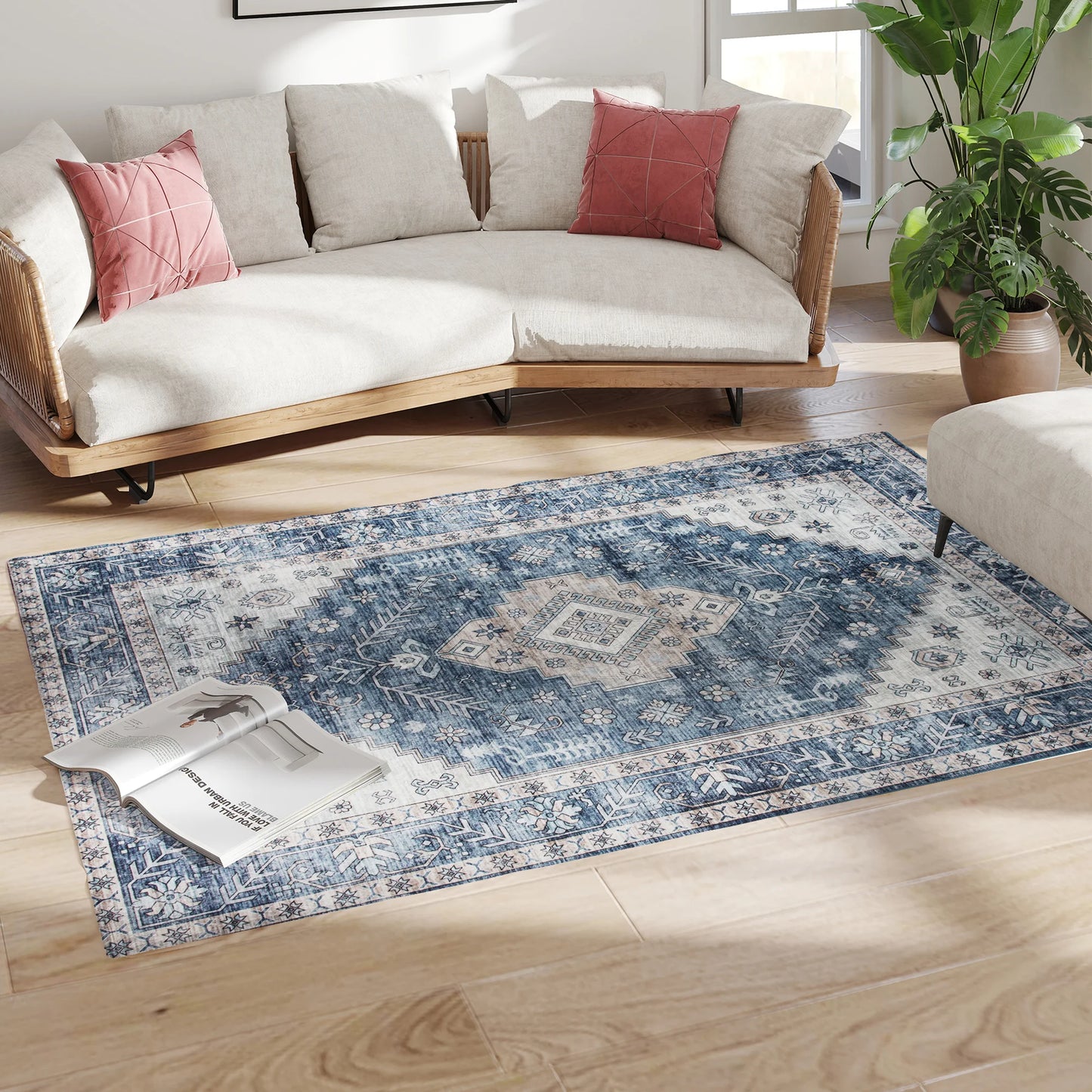 Soft Machine Washable Vintage Geometric Pattern Area Rug