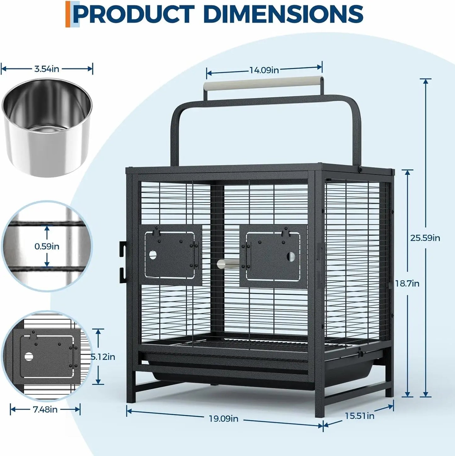 HiMISS Portable Bird Cage With Wooden Perch And Removable Tray