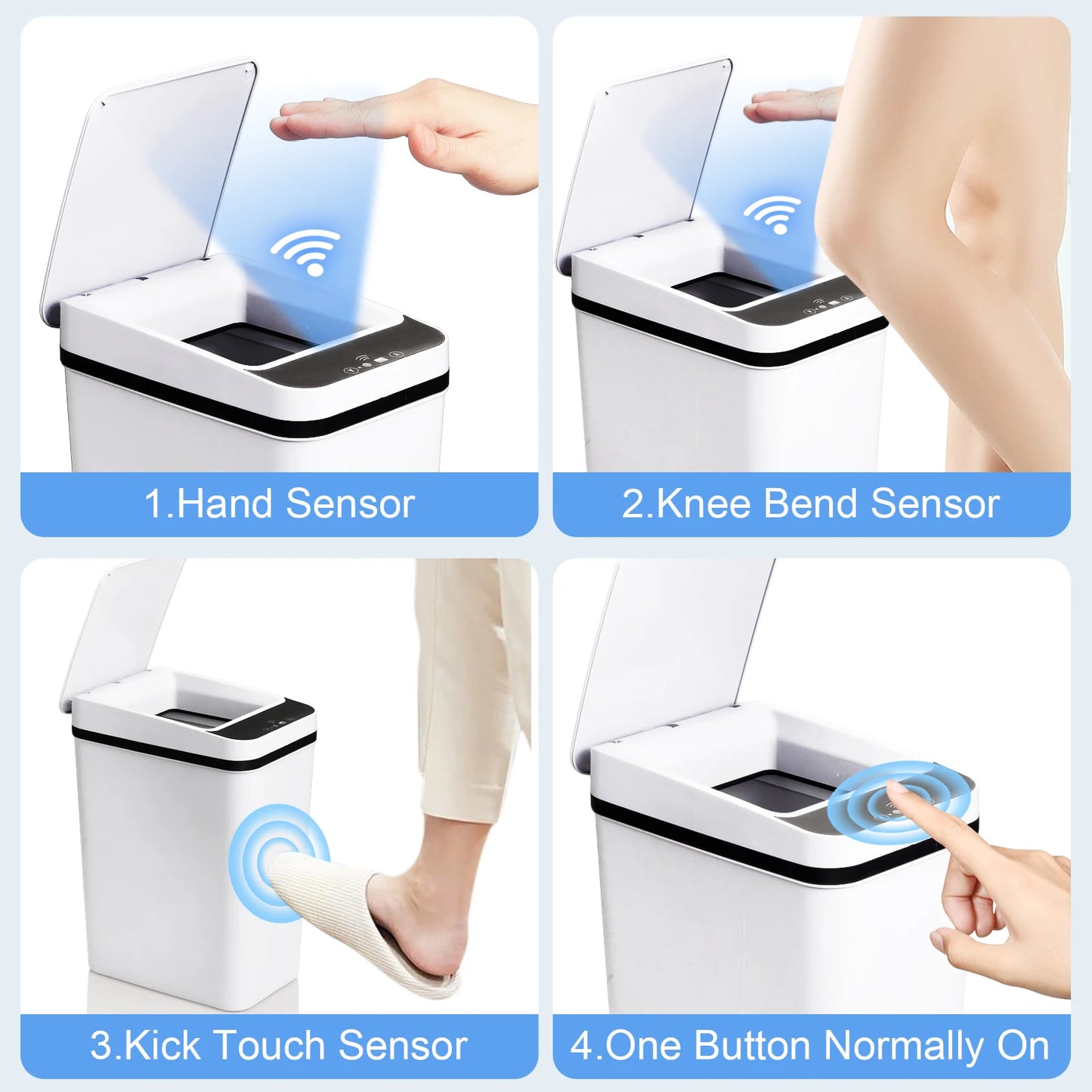 2 Pack 12L Touchless Motion Sensor Trash Cans Slim White