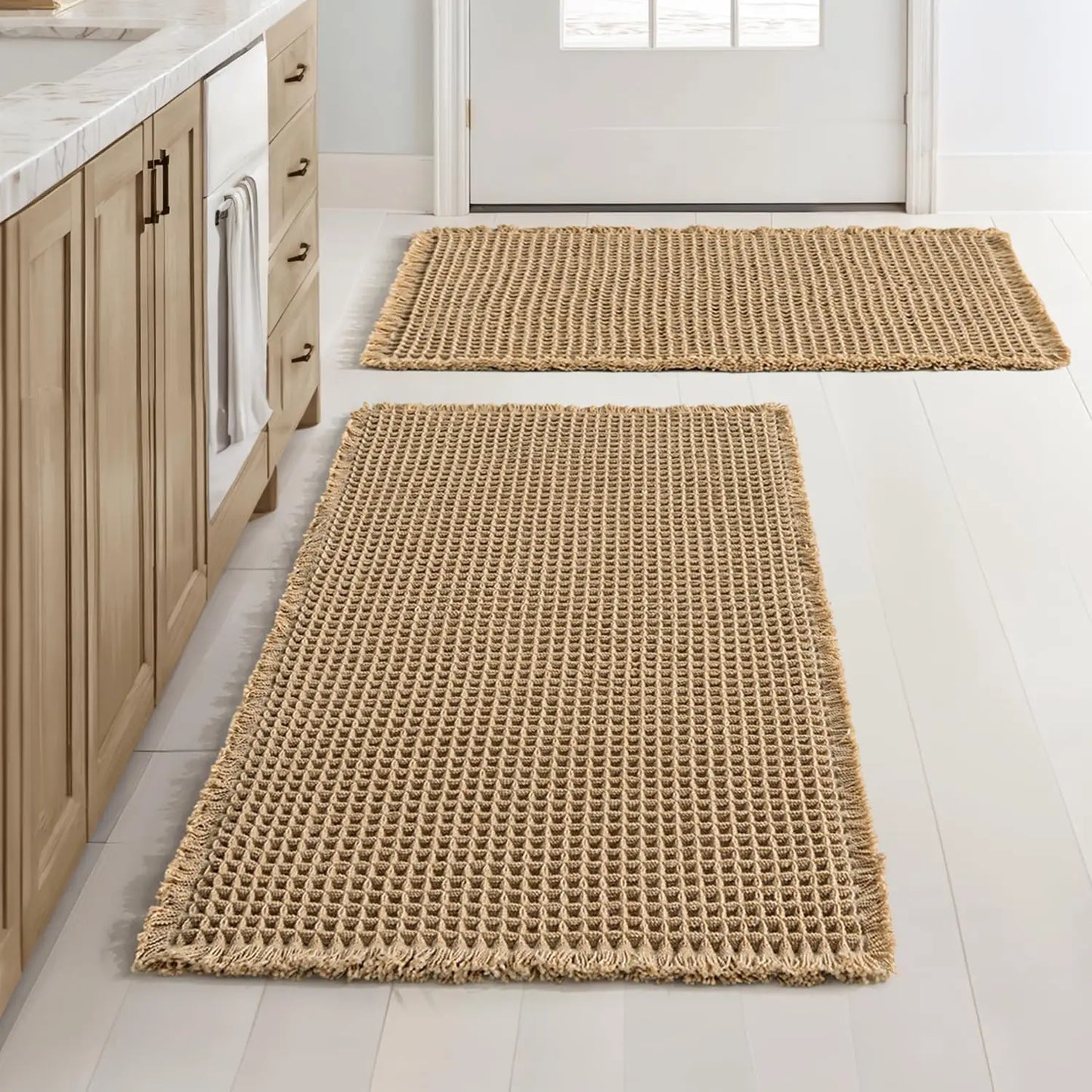 Non Slip Waffle Bath Mat Set, Super Absorbent, Machine Washable
