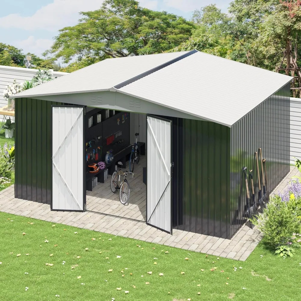 Outdoor Metal Storage Shed With Lockable Doors For Backyard