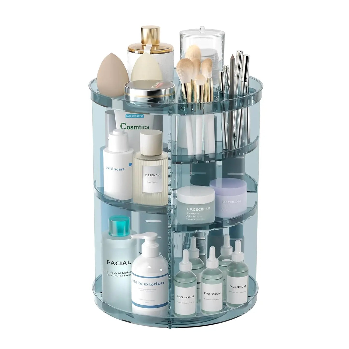 Rotating Makeup Organizer 8-Layer Spinning Cosmetic Storage With Brush Holder