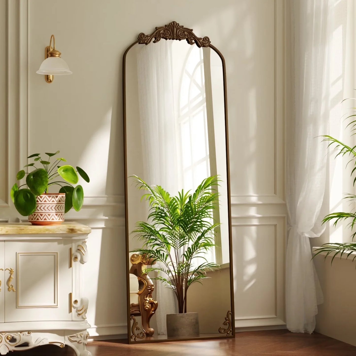 Beautypeak Baroque Flower Wall Mount Mirror Antique Style