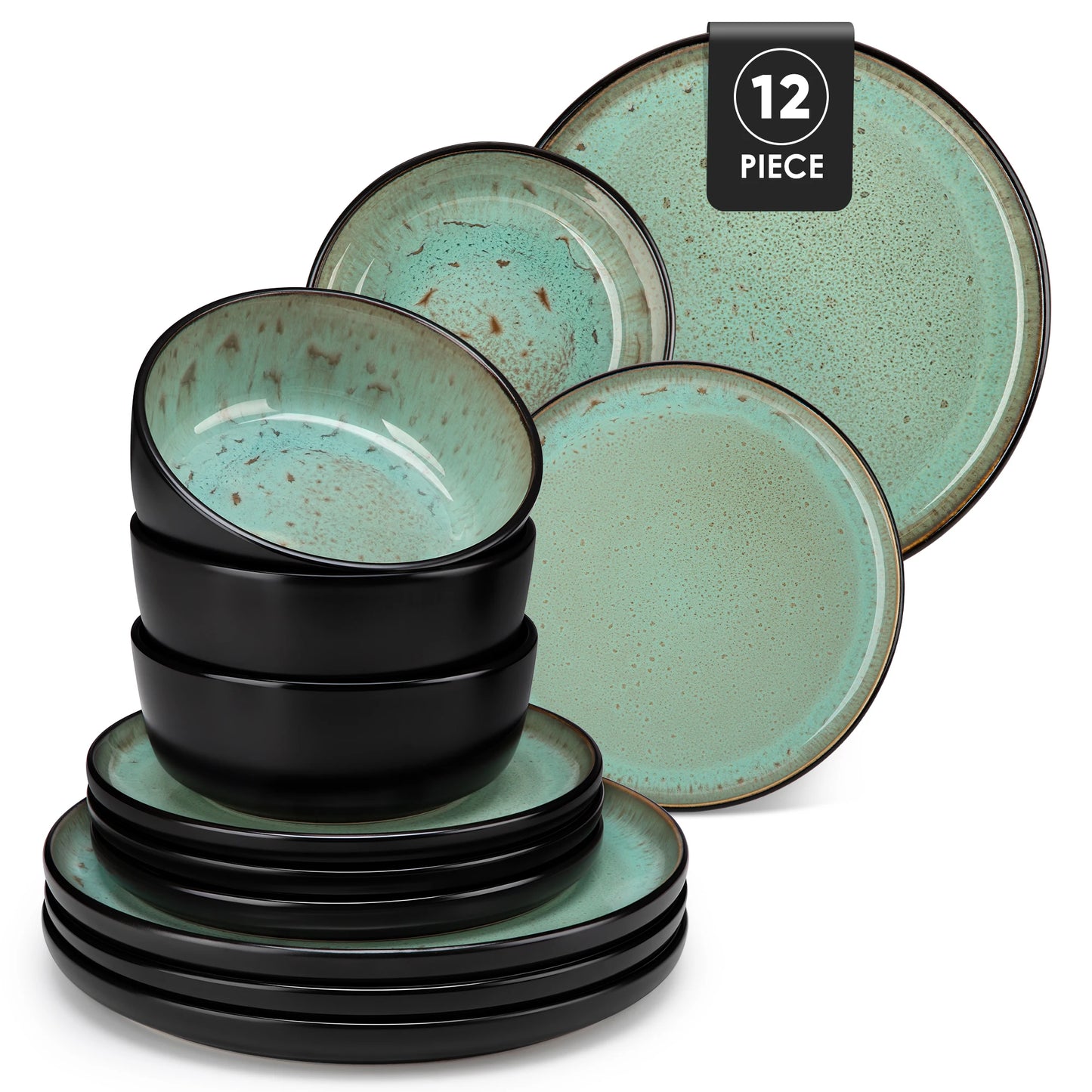 Malacasa Amber Ceramic Dinnerware Set Matte Black Stoneware Plates And Bowls