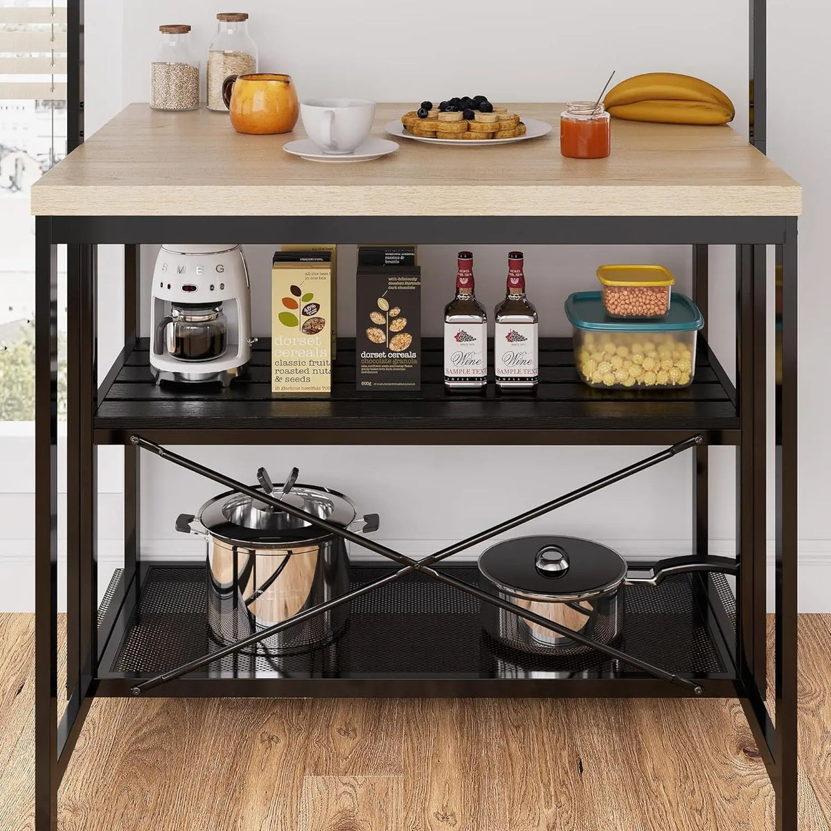 HiMISS Kitchen Island Bakers Rack And Microwave Storage Stand