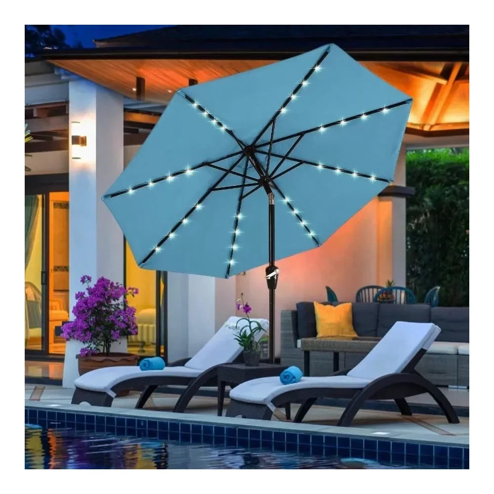 XMSJ Solar LED Patio Umbrella With 32 LED Lights For Outdoors