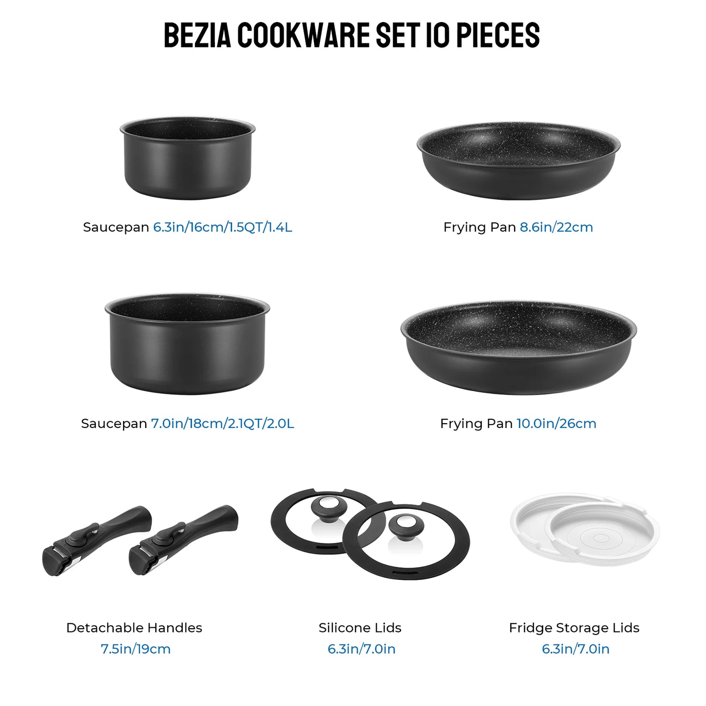 Nonstick Induction Cookware Set With Removable Handles And Stackable Design
