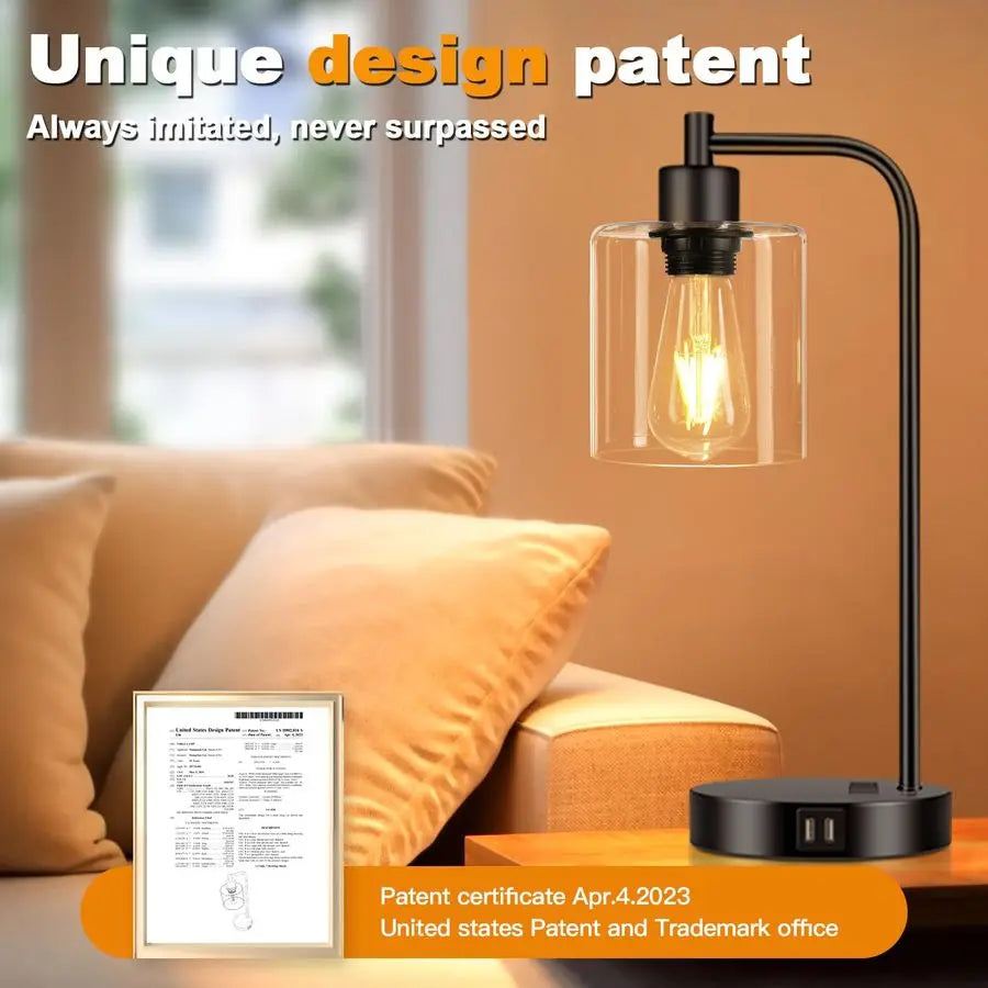 2 Pack Table Lamps With USB Ports AC Outlet Dimmable