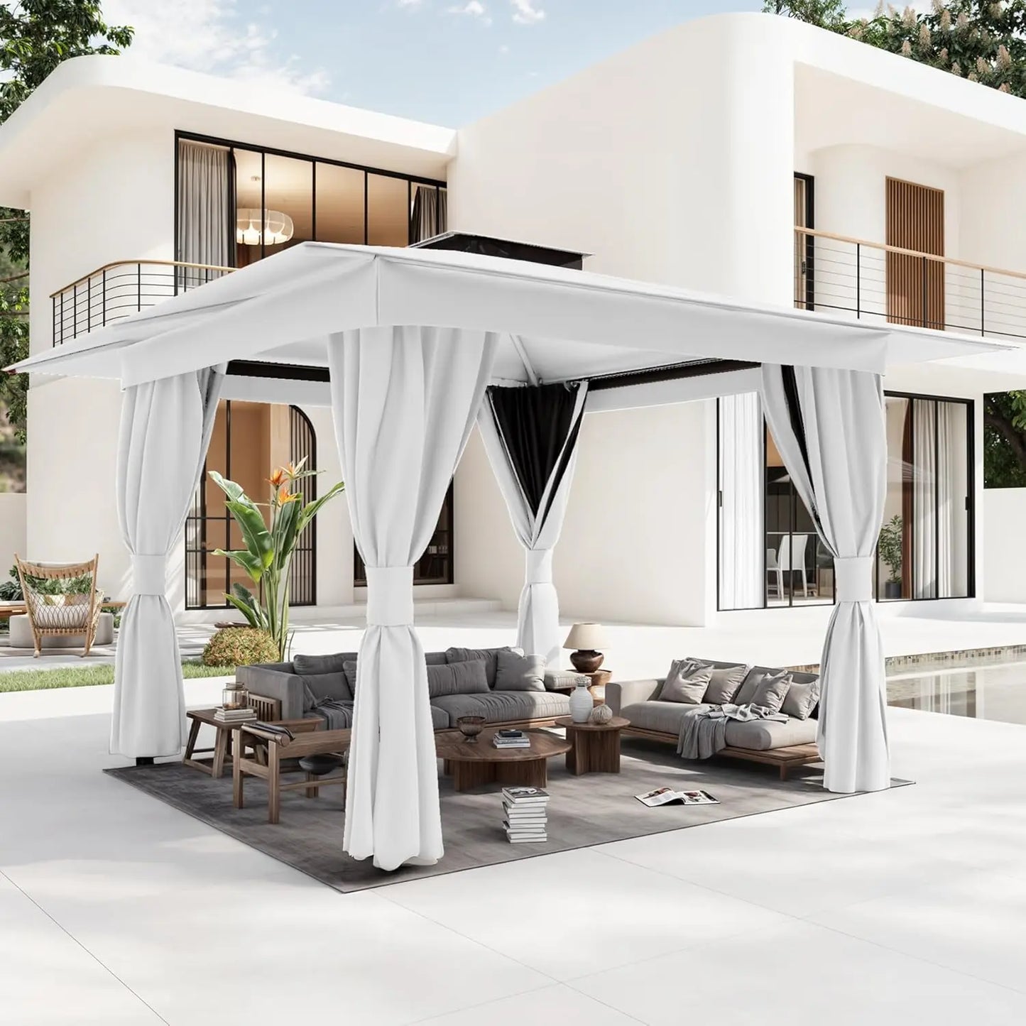 Outdoor Gazebo With Double Roofs Heavy Duty Tent Canopy Curtains