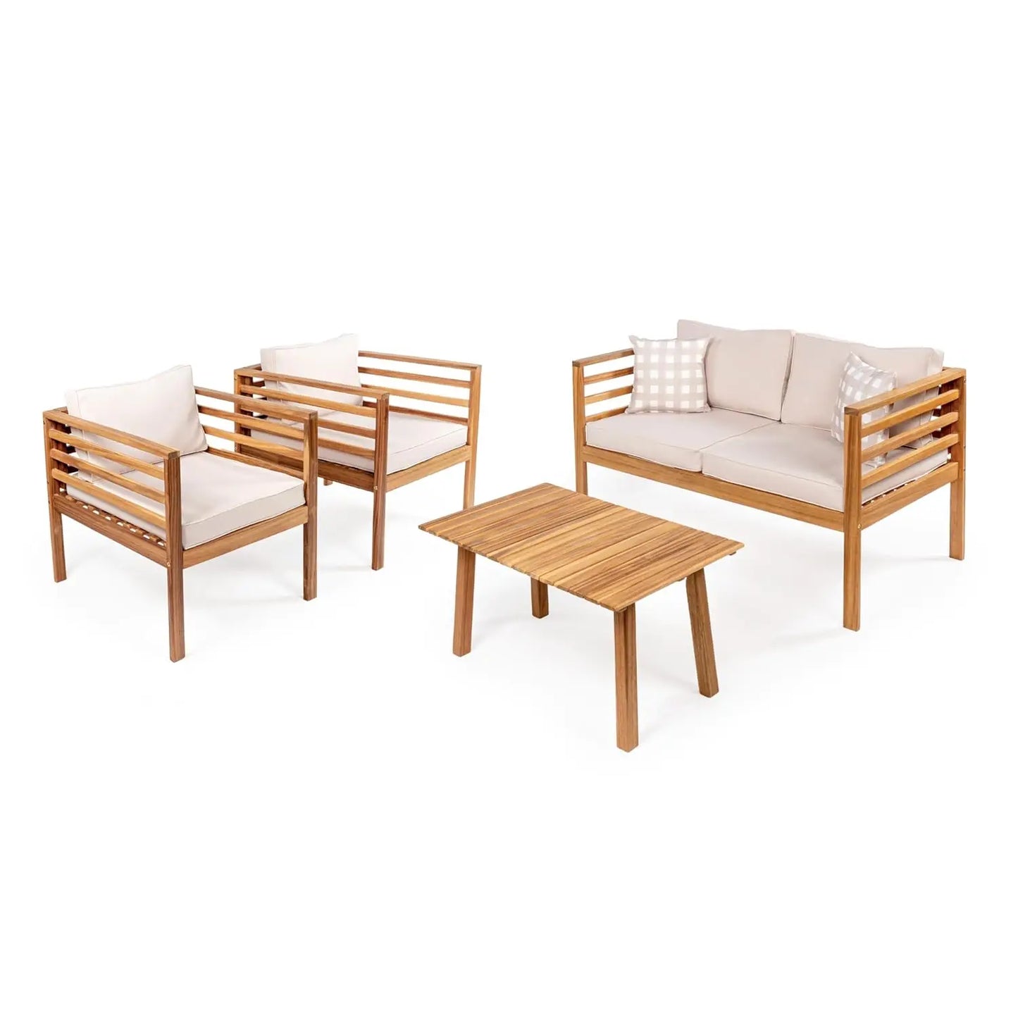 4 Piece Acacia Wood Patio Set With Cushions And Pillows