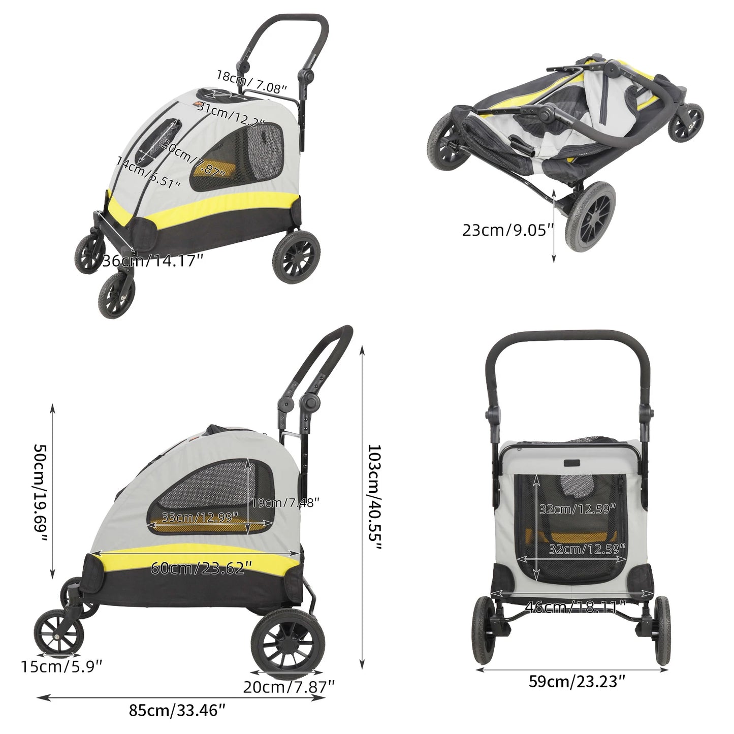 Premium Foldable Four Wheel Dog Stroller Portable Pet Jogger Wagon