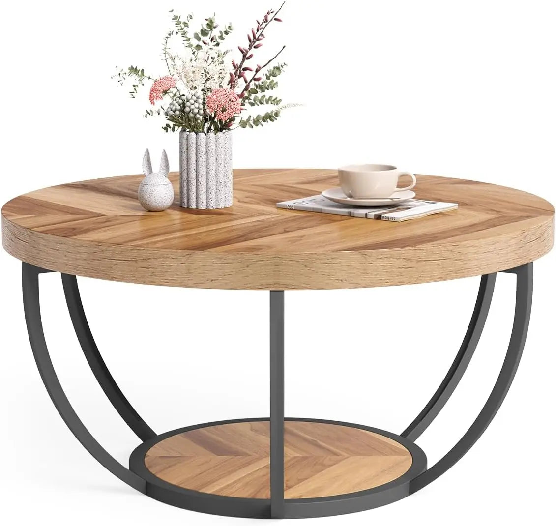 Little Tree Marble Circle Coffee Table With Open Storage