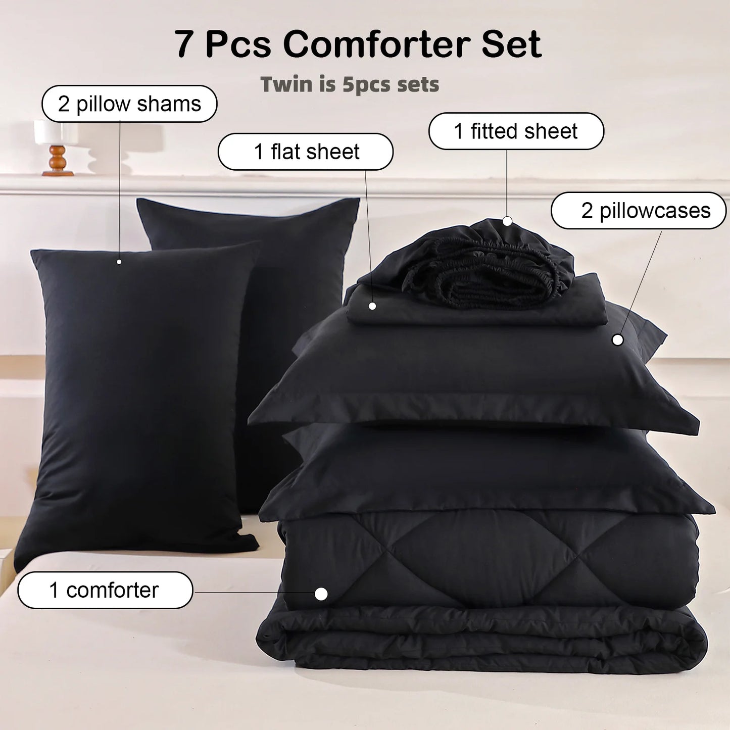 EasYum 7-Piece Brushed Polyester Bedding Set With Pillowcases