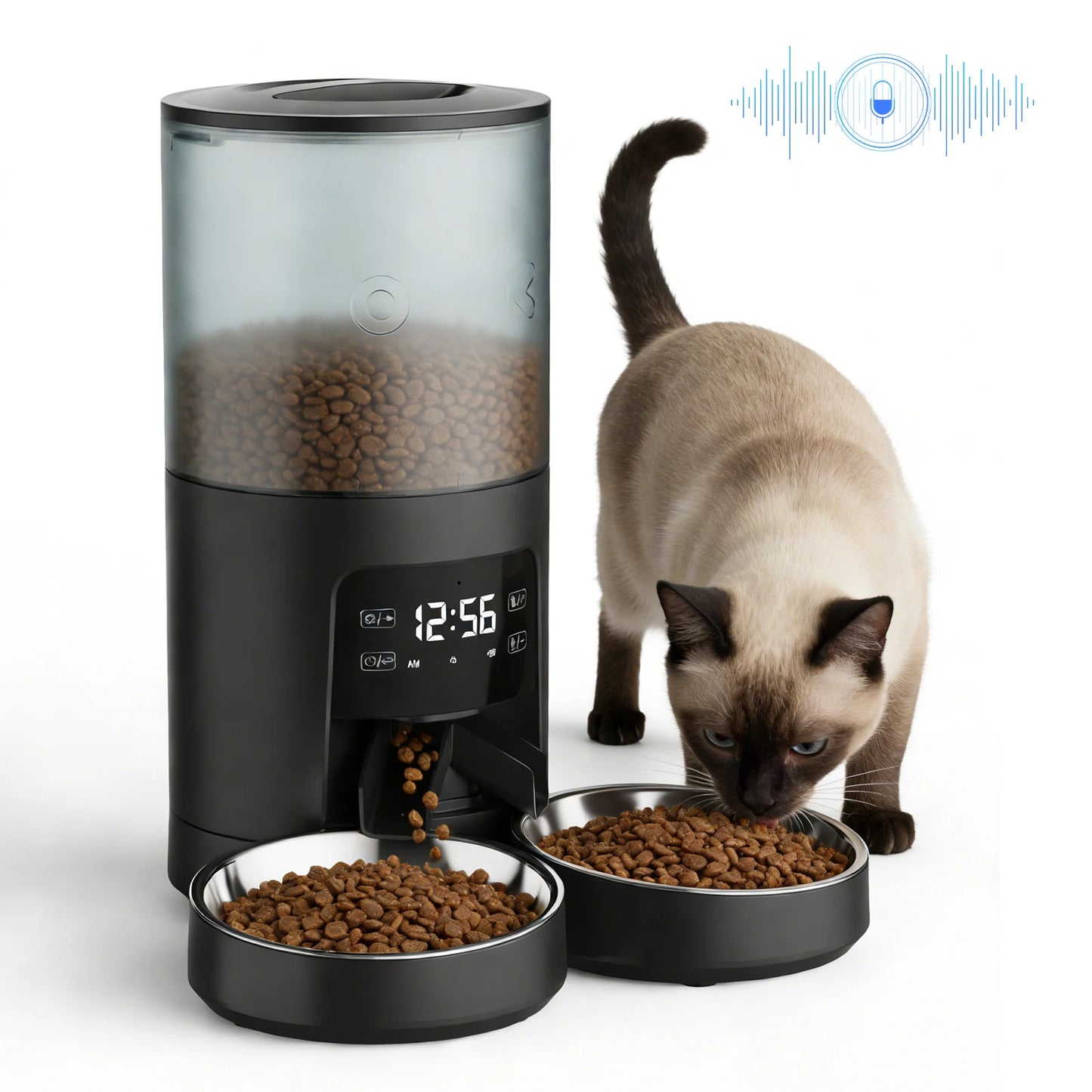 Automatic Cat Feeder With Timed Dispenser And Dual Stainless Bowls