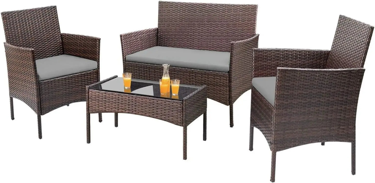 4 Piece Outdoor Patio Furniture Set Rattan Chair Wicker