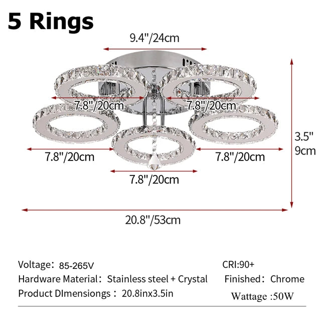 GreeLustr Modern Crystal Ring Pendant Light Fixture Ceiling Lamp