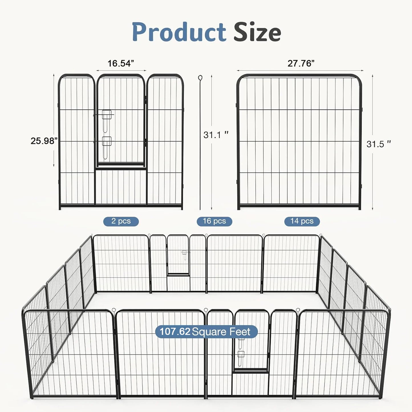 JHK Metal Dog Foldable Playpen Fence for Indoor Outdoor Use