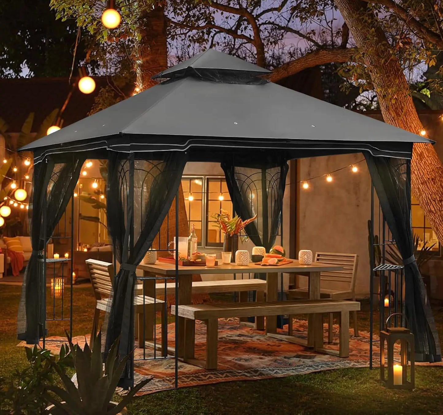 Outdoor Gazebo Heavy Duty Canopy Tent With Double Roofs