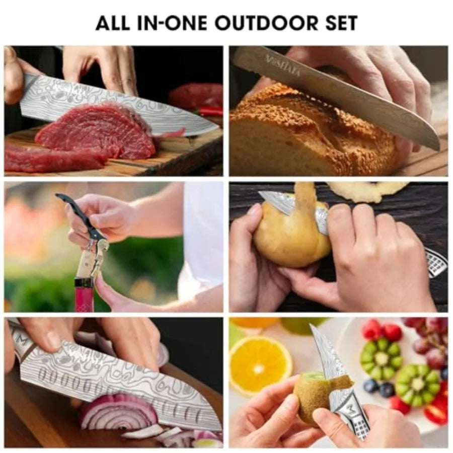 Japanese Stainless Steel Kitchen Knife Set With Sharpener And Storage Bag