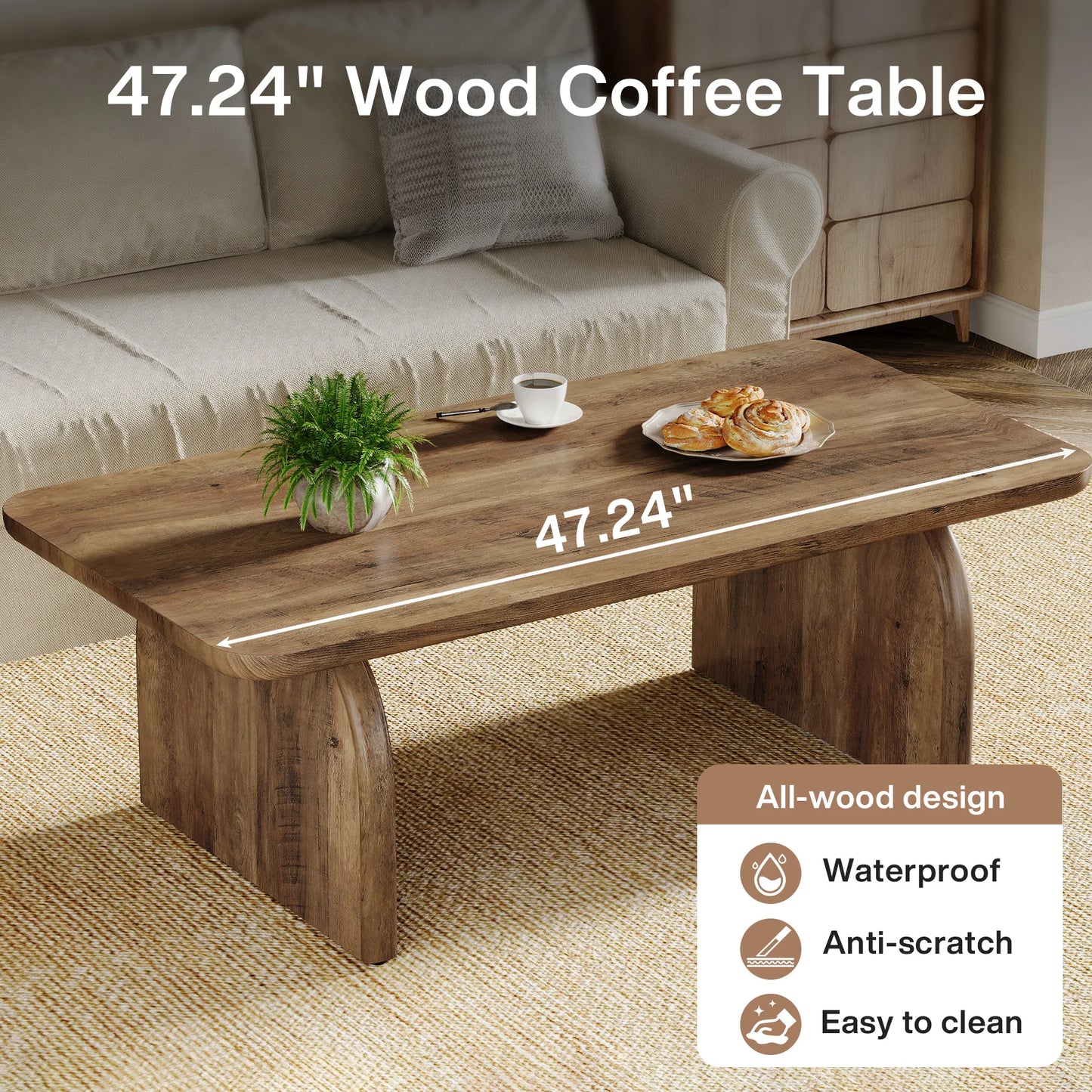 Tribesigns Farmhouse Rectangular Coffee Table Centerpiece For Living Room