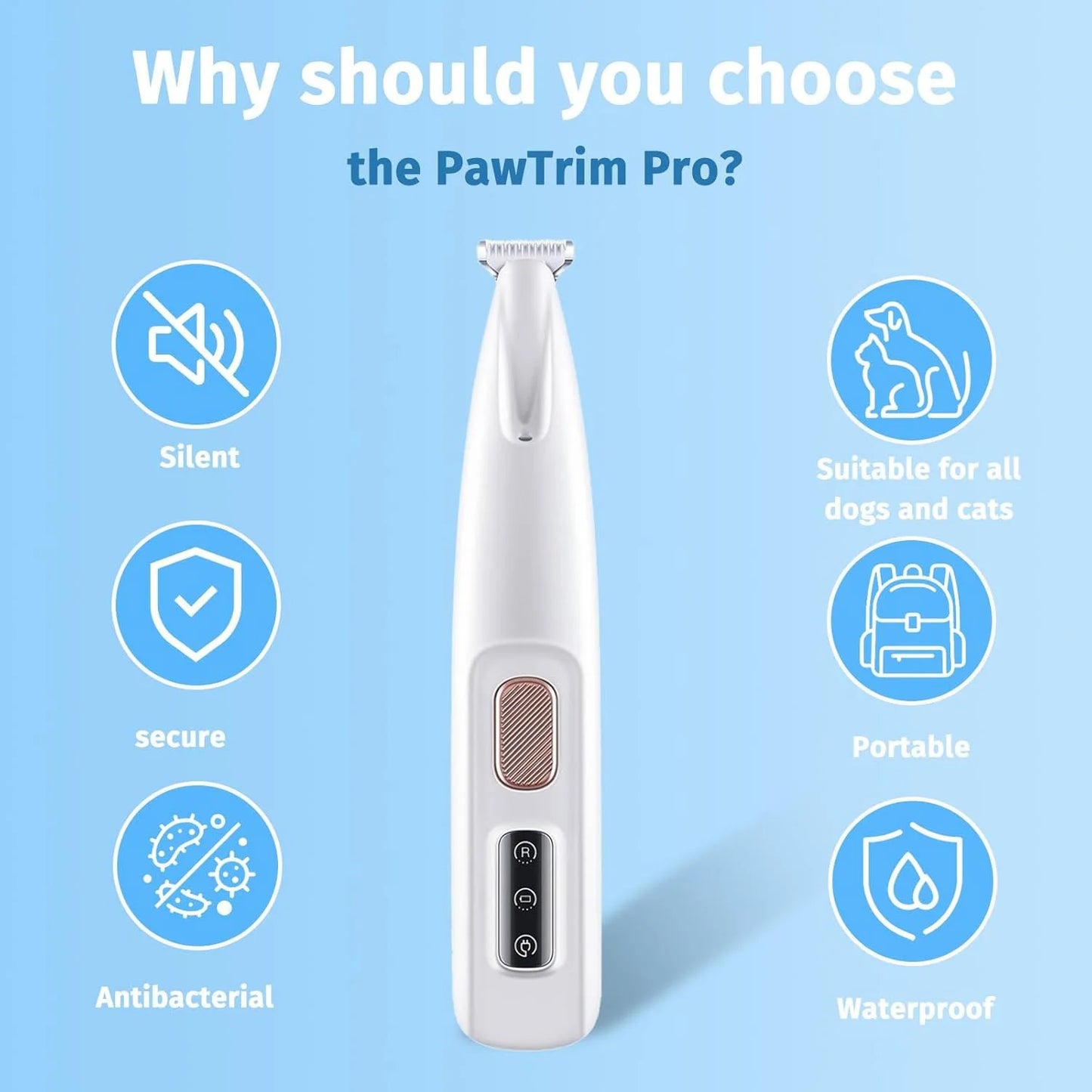 Paw Trimmer Rechargeable Pet Grooming Clippers With LED Light