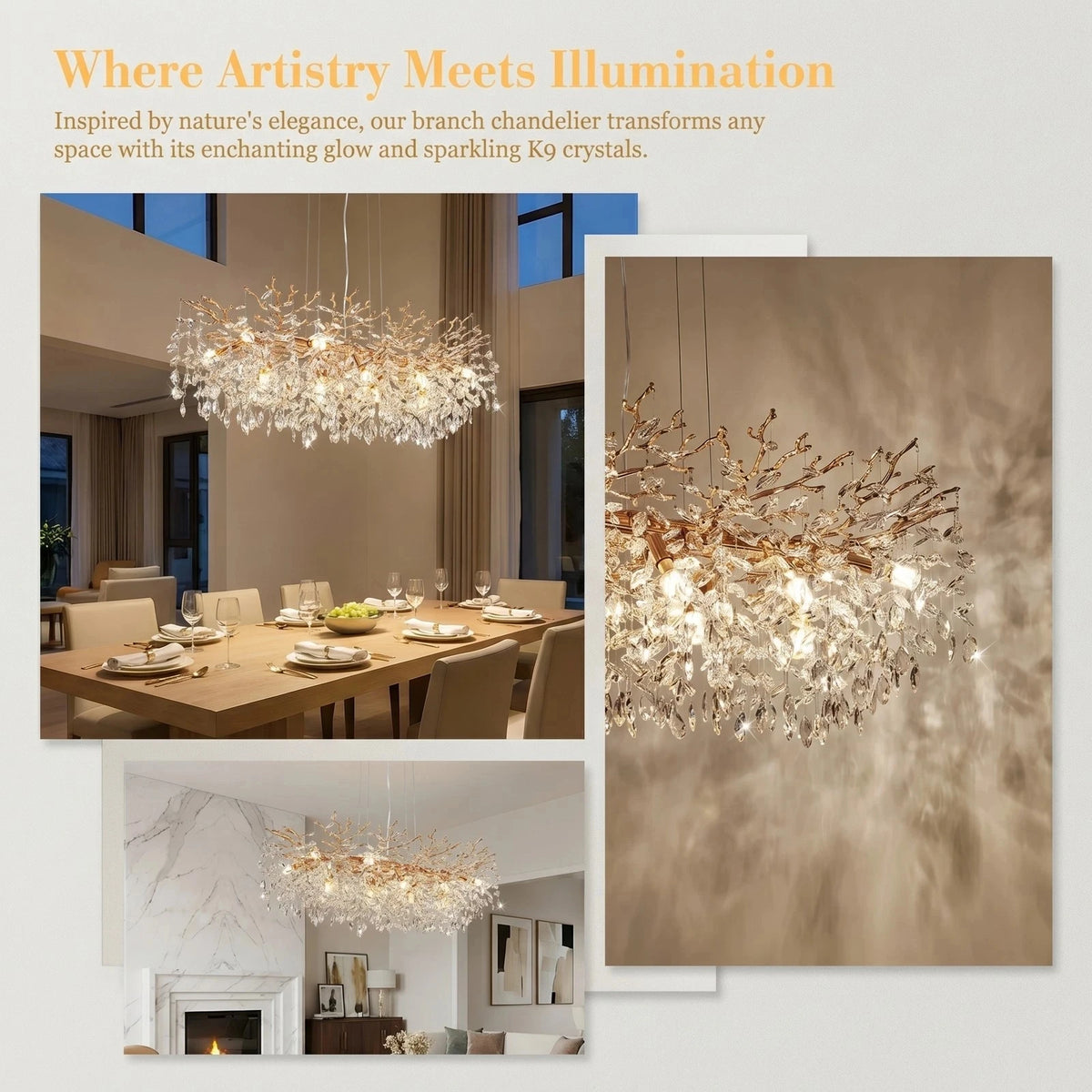 ARLGSITE Tree Shaped Crystal Chandelier For Dining Rooms