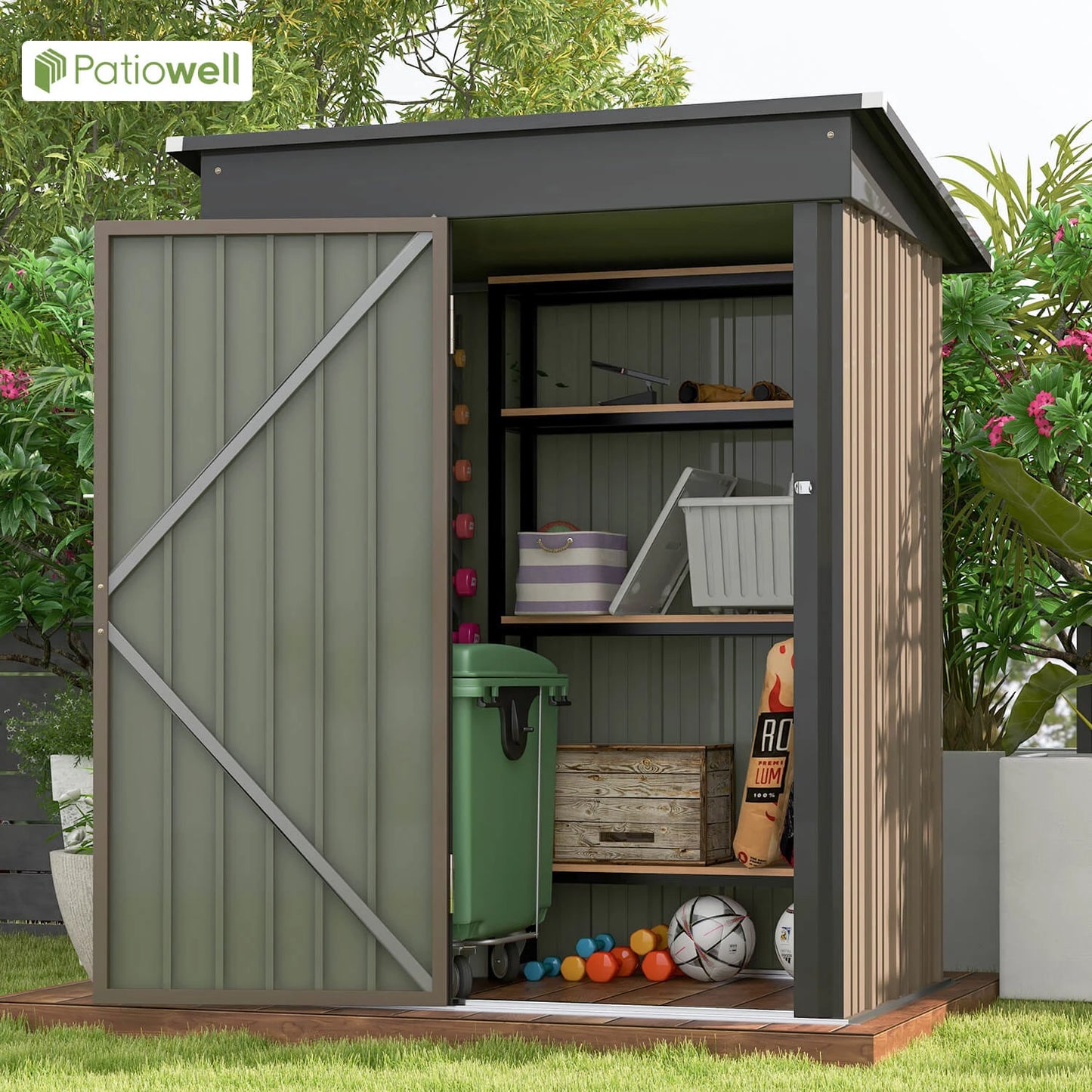 Victone Outdoor Storage Shed Metal Tool Shed With Sloped Roof