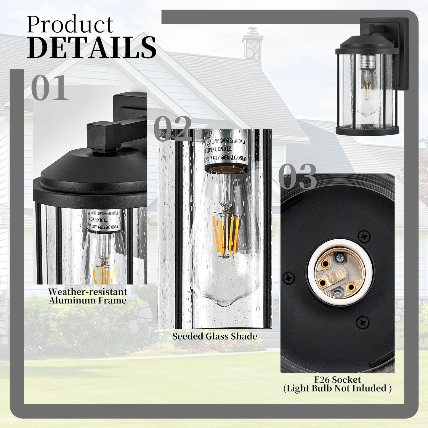 ARLGSITE Two Pack Outdoor LED Wall Light With Seeded Glass