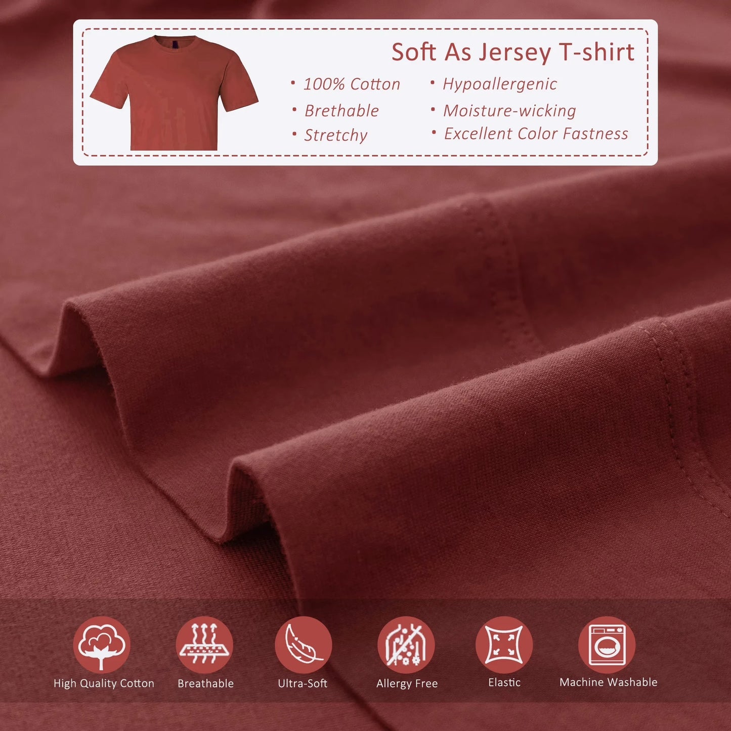 100 Percent Cotton Jersey Knit Sheet Set Ultra Soft DeepPocket