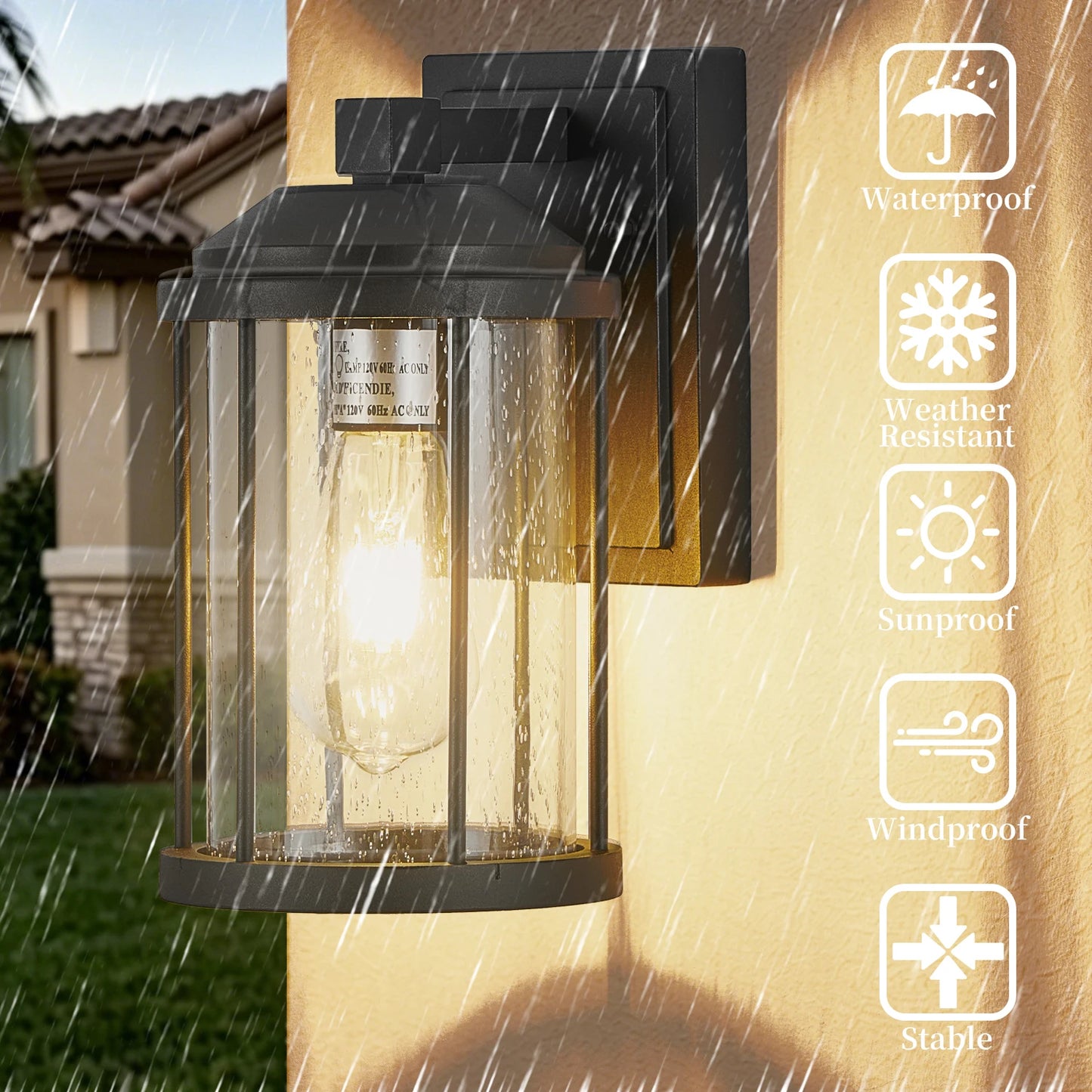 ARLGSITE Two Pack Outdoor LED Wall Light With Seeded Glass
