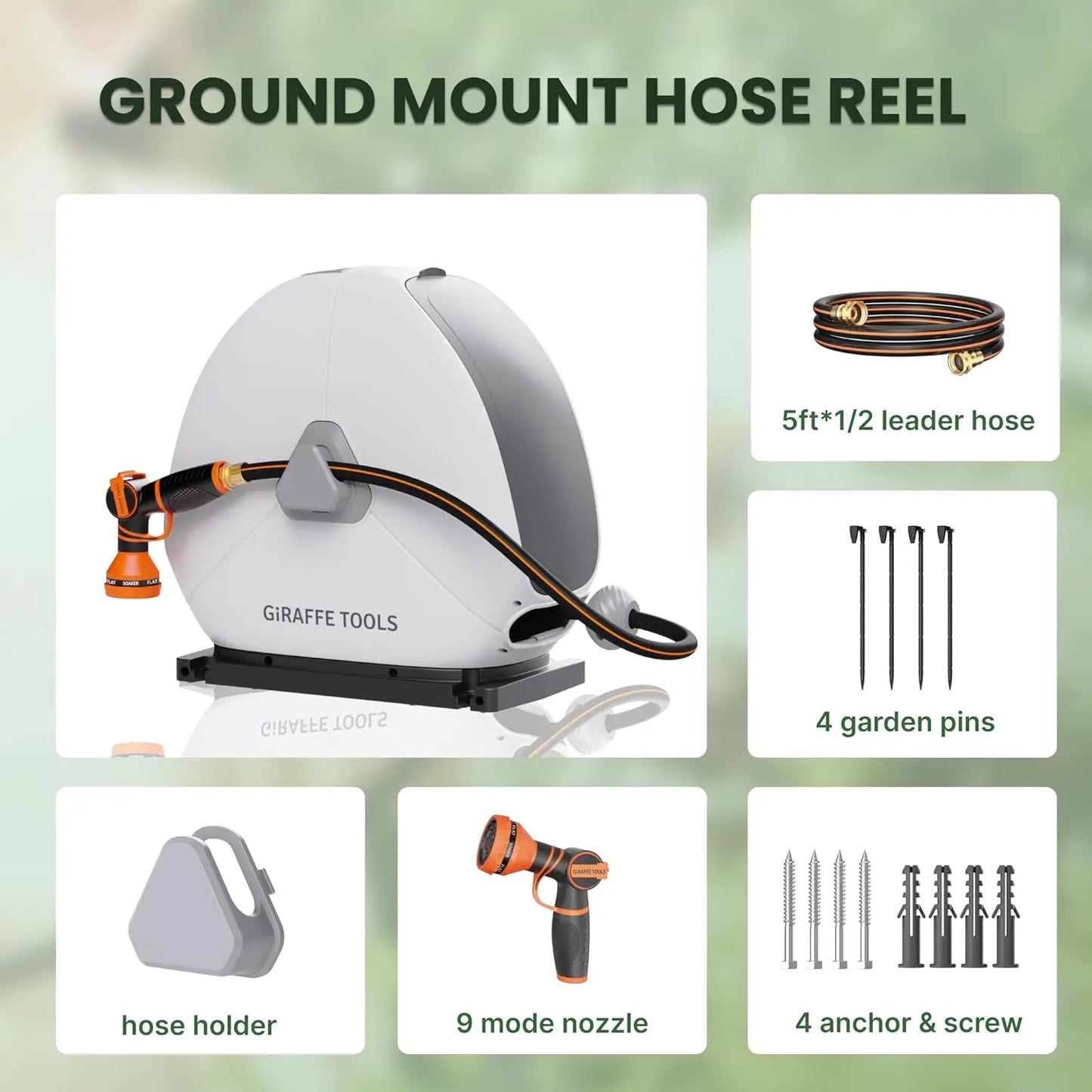 Giraffe Tools Retractable Hose Reel With Automatic Rewind