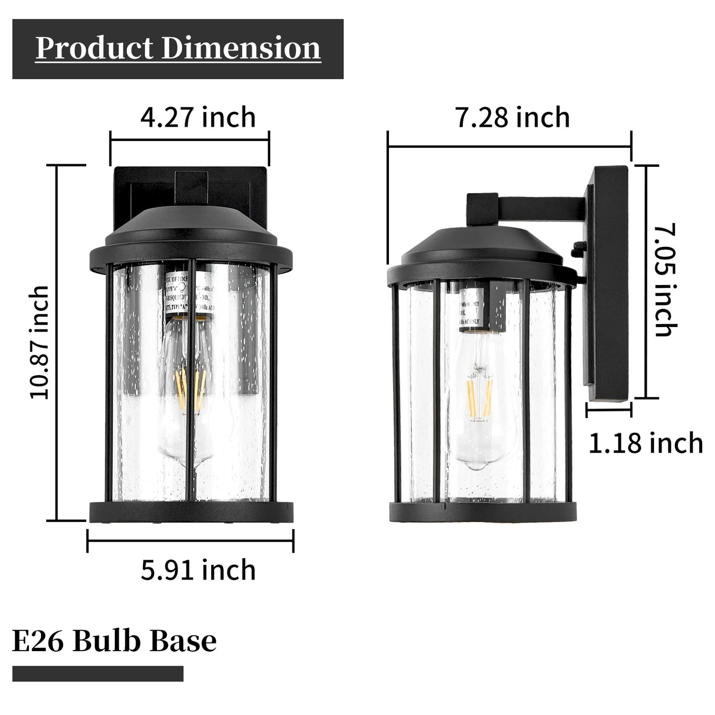 ARLGSITE Two Pack Outdoor LED Wall Light With Seeded Glass