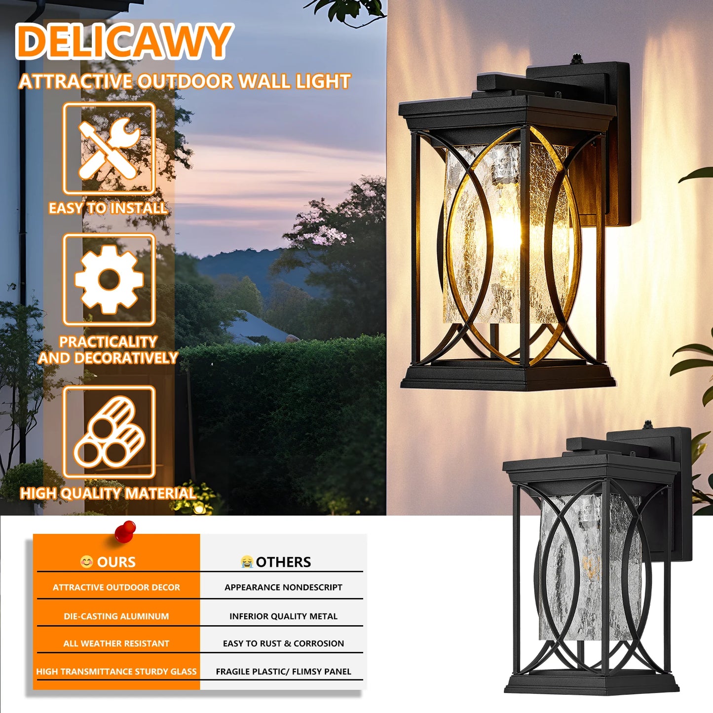 ARLGSITE Outdoor LED Wall Light Dusk to Dawn Exterior Sconce