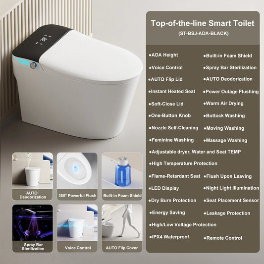 Elongated Smart Toilet With Bidet And Voice Control