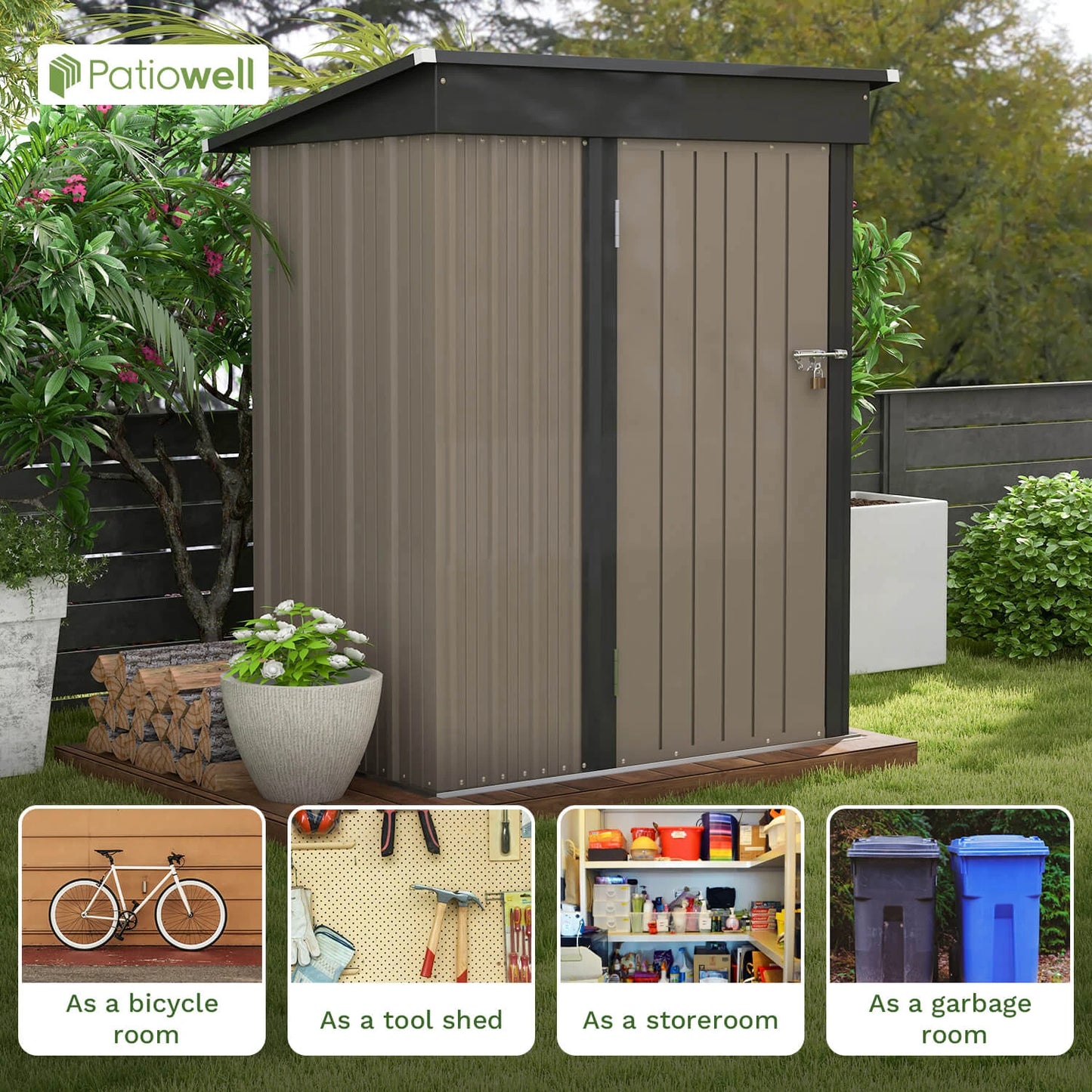 Victone Outdoor Storage Shed Metal Tool Shed With Sloped Roof