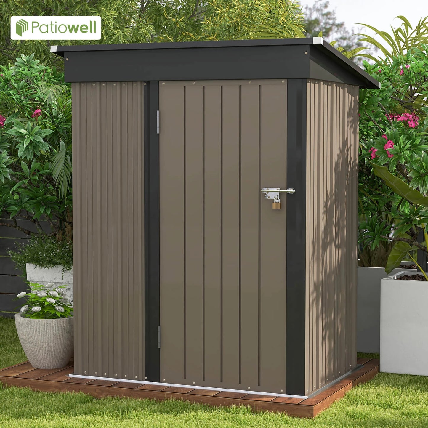 Victone Outdoor Storage Shed Metal Tool Shed With Sloped Roof
