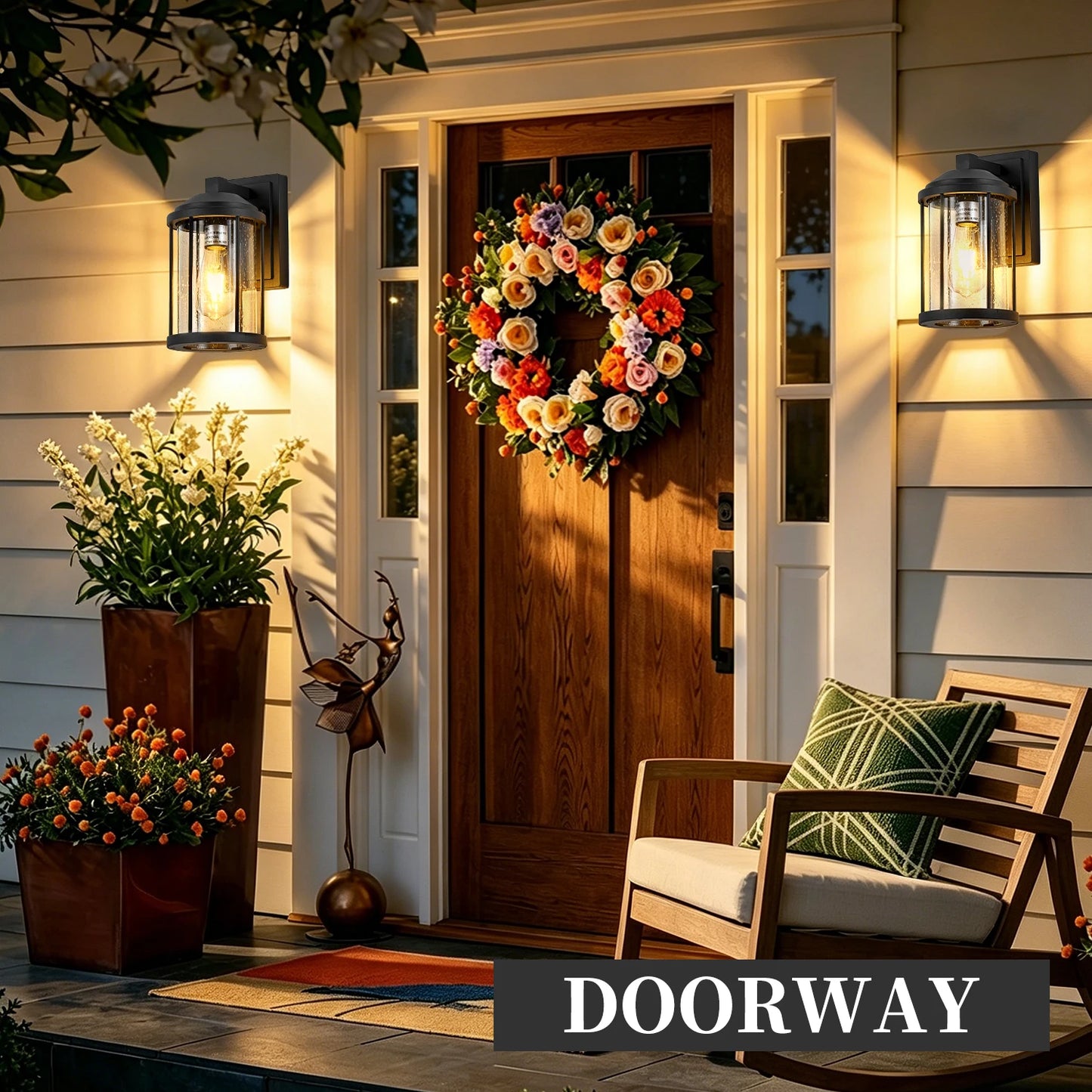 ARLGSITE Two Pack Outdoor LED Wall Light With Seeded Glass
