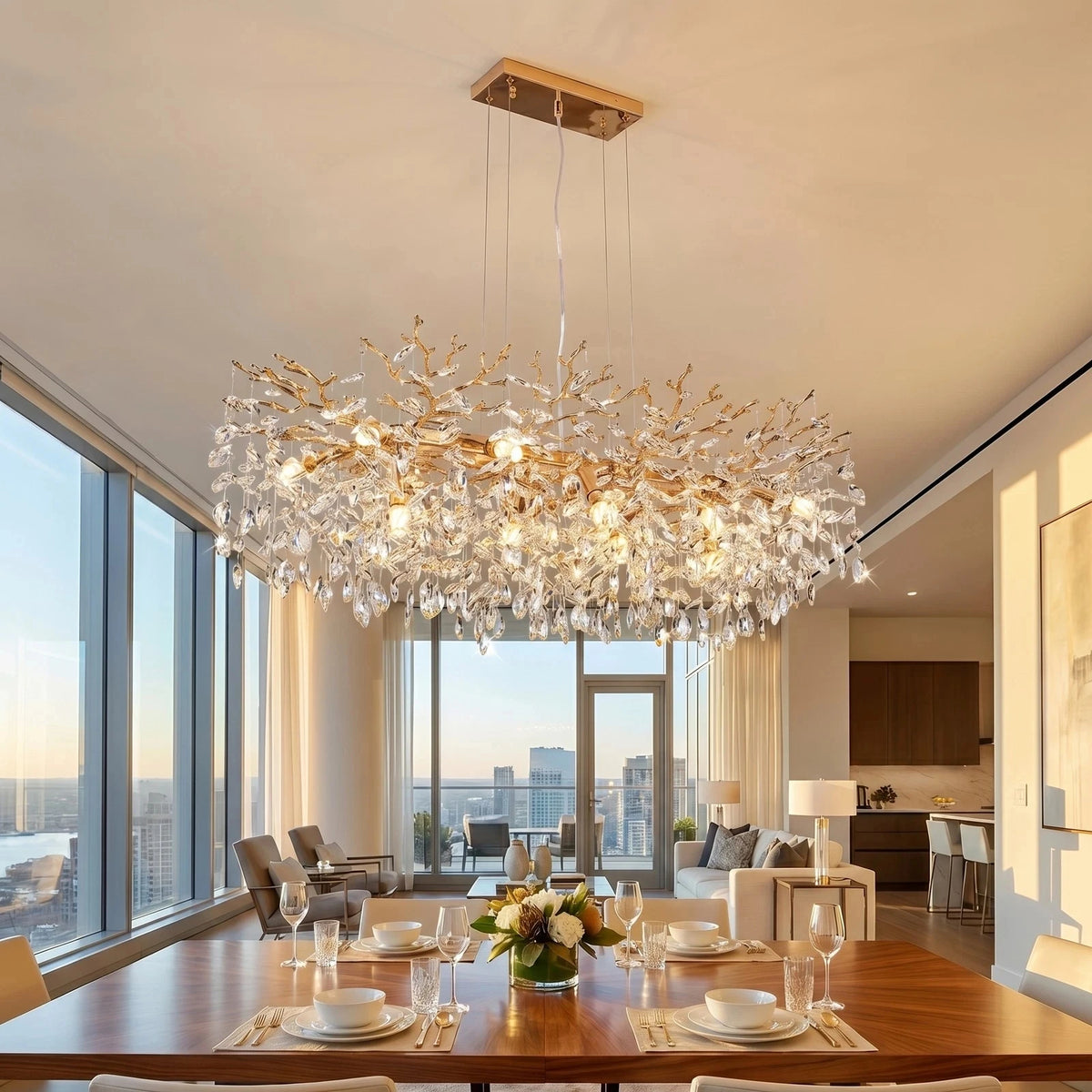 ARLGSITE Tree Shaped Crystal Chandelier For Dining Rooms