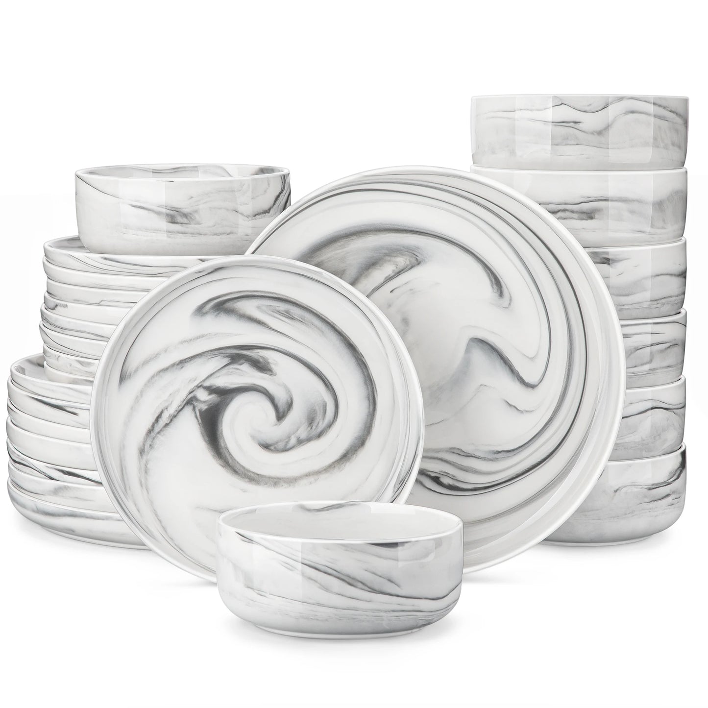 MALACASA Luna Marble Porcelain Dinnerware Set Service For Four