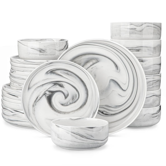 MALACASA Luna Marble Porcelain Dinnerware Set Service For Four
