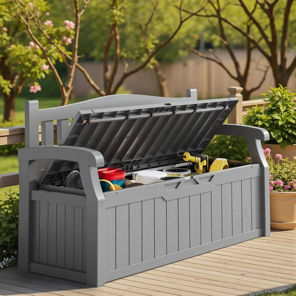 Outdoor Lockable Deck Box Storage Bench Waterproof UV Protection