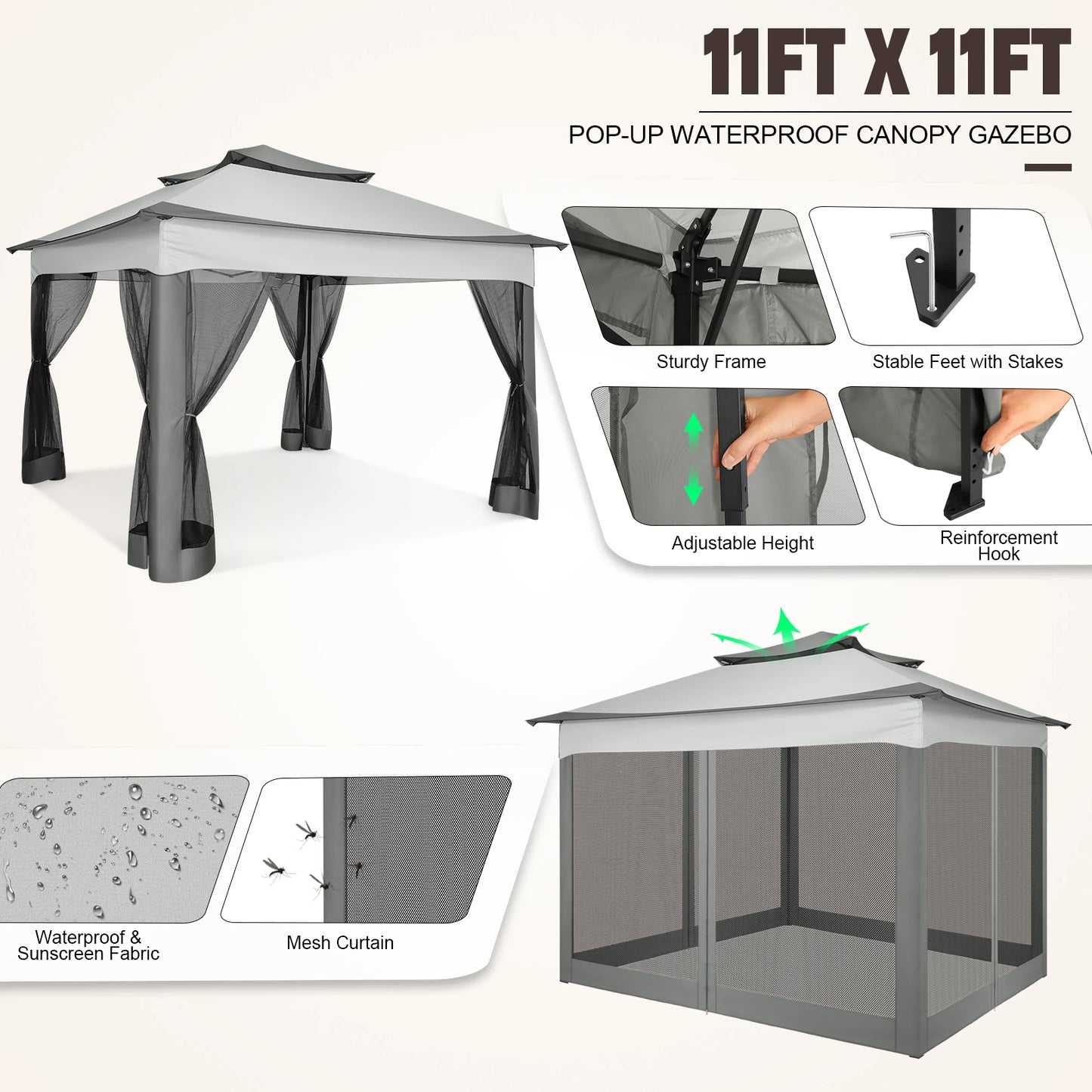 Tooluck Pop Up Gazebo With Mosquito Netting And Carry Bag