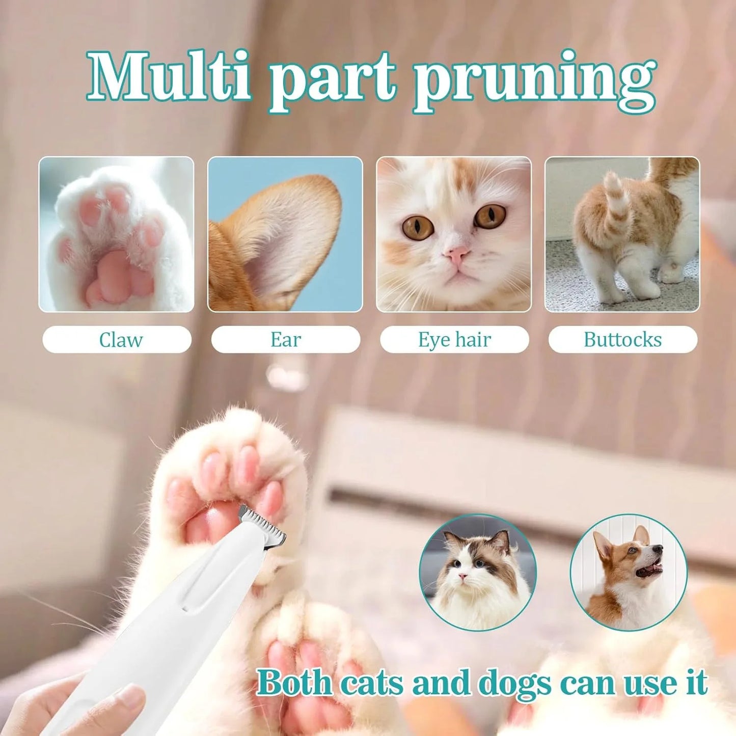 Paw Trimmer Rechargeable Pet Grooming Clippers With LED Light