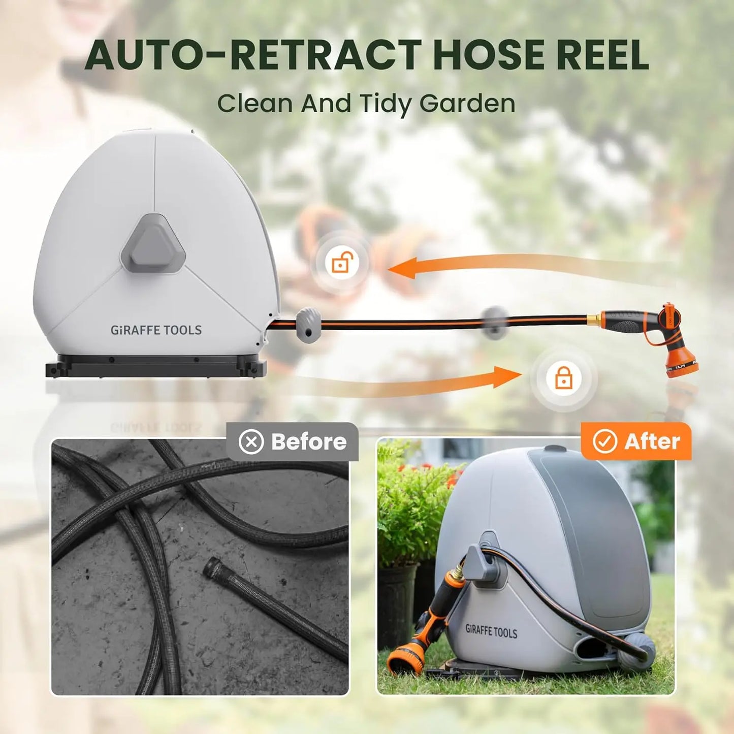 Giraffe Tools Retractable Hose Reel With Automatic Rewind